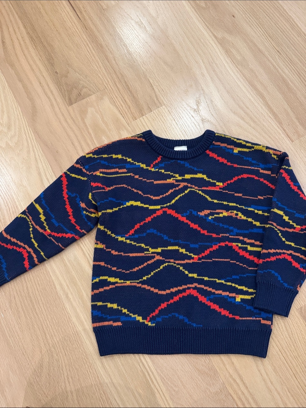Hanna Andersson | Navy Crewneck Sweater with Red, Yellow & Blue Waves
